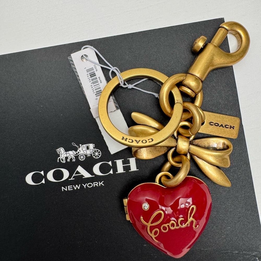 Coach Bow Red Heart Locket Keychain Charm